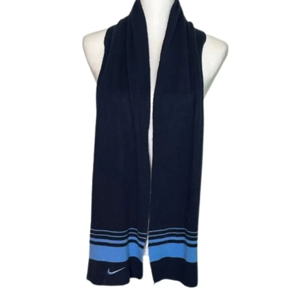 Nike Striped Wool Scarf Mens OS Rectangle Sport Active Athleisure Cozy Navy
